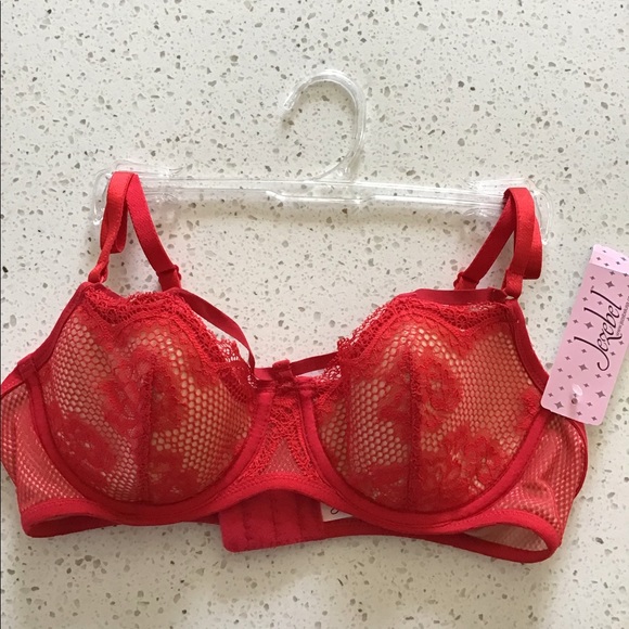 JEZEBEL sexy red stretch tulle with lace bra & bikini set - Picture 8 of 10